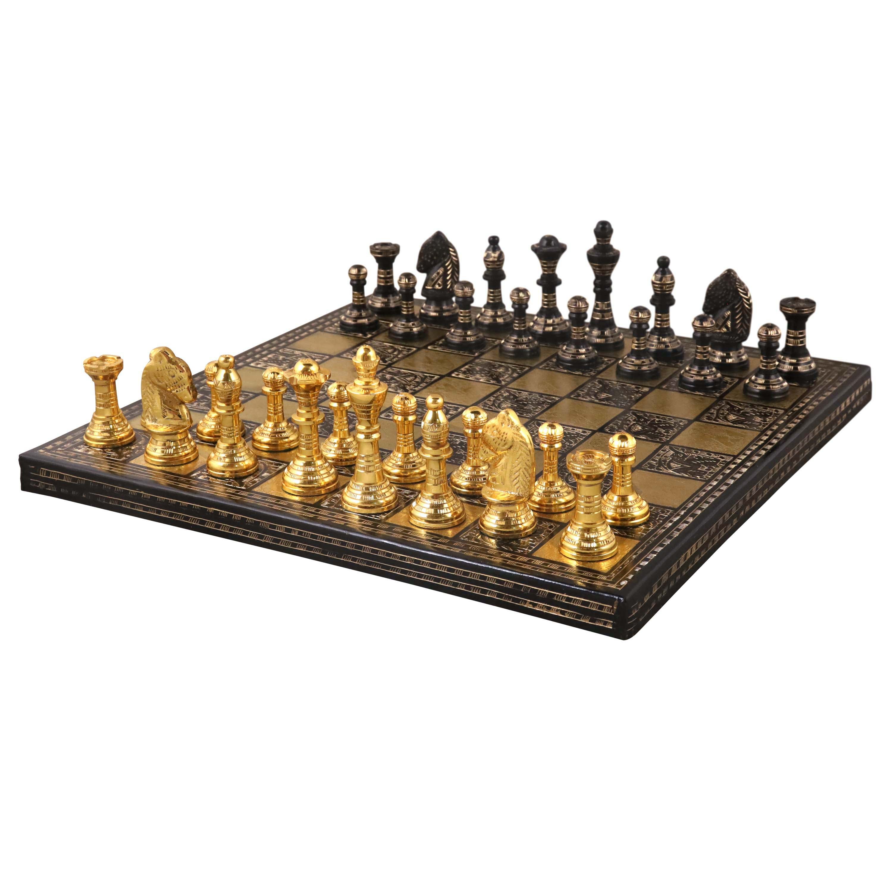 Jeu D'échecs Staunton Exclusif – Pièces En Laiton Doré Et Noir – Plateau Couleur Cerise