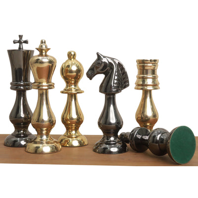 4.5” Regal Curve Series Brass Metal Luxury Chess Set - Pieces Only- Gold & Metallic Grey