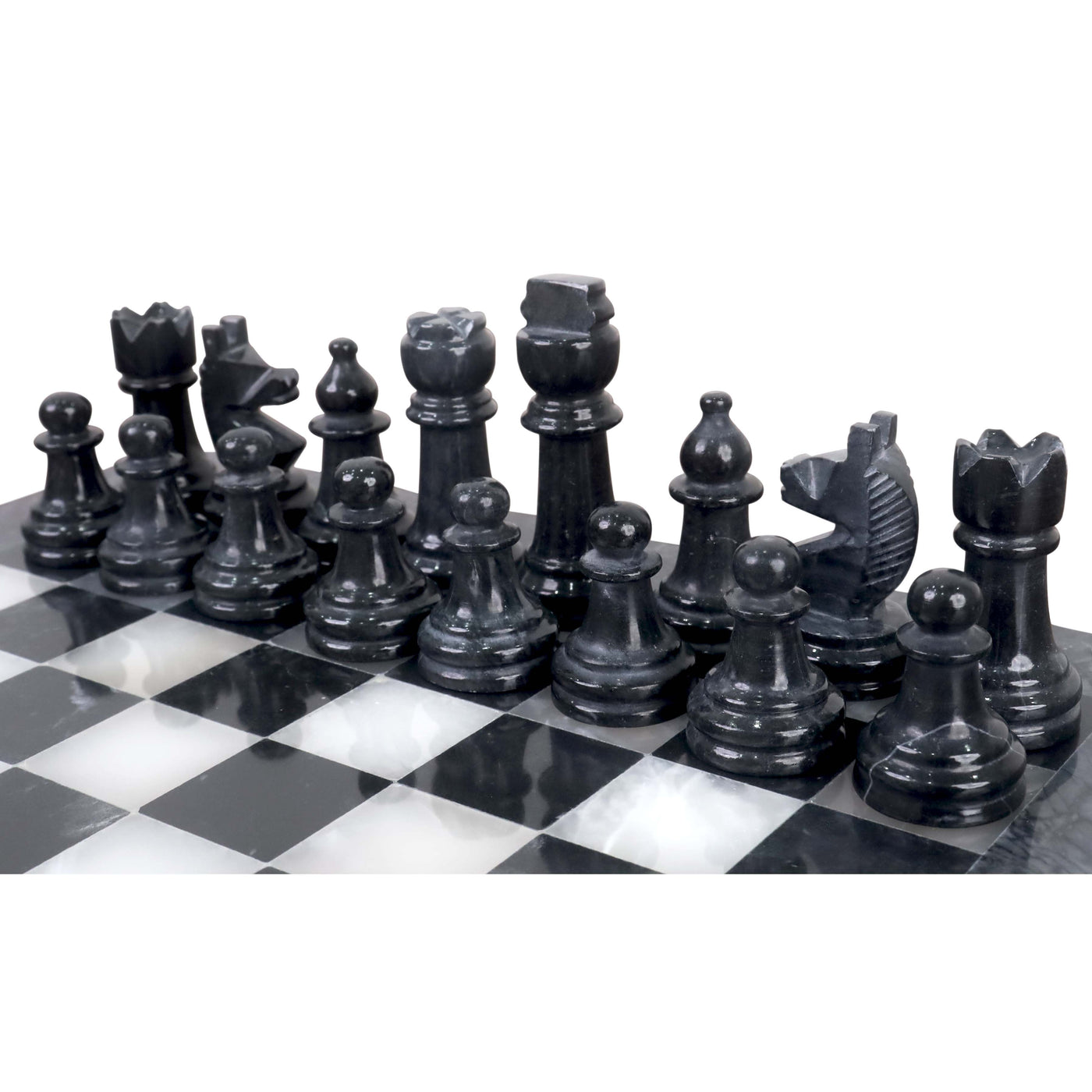 Onyx Marble Chess Pieces & Board Combo Set - 10" - Black and White Stone