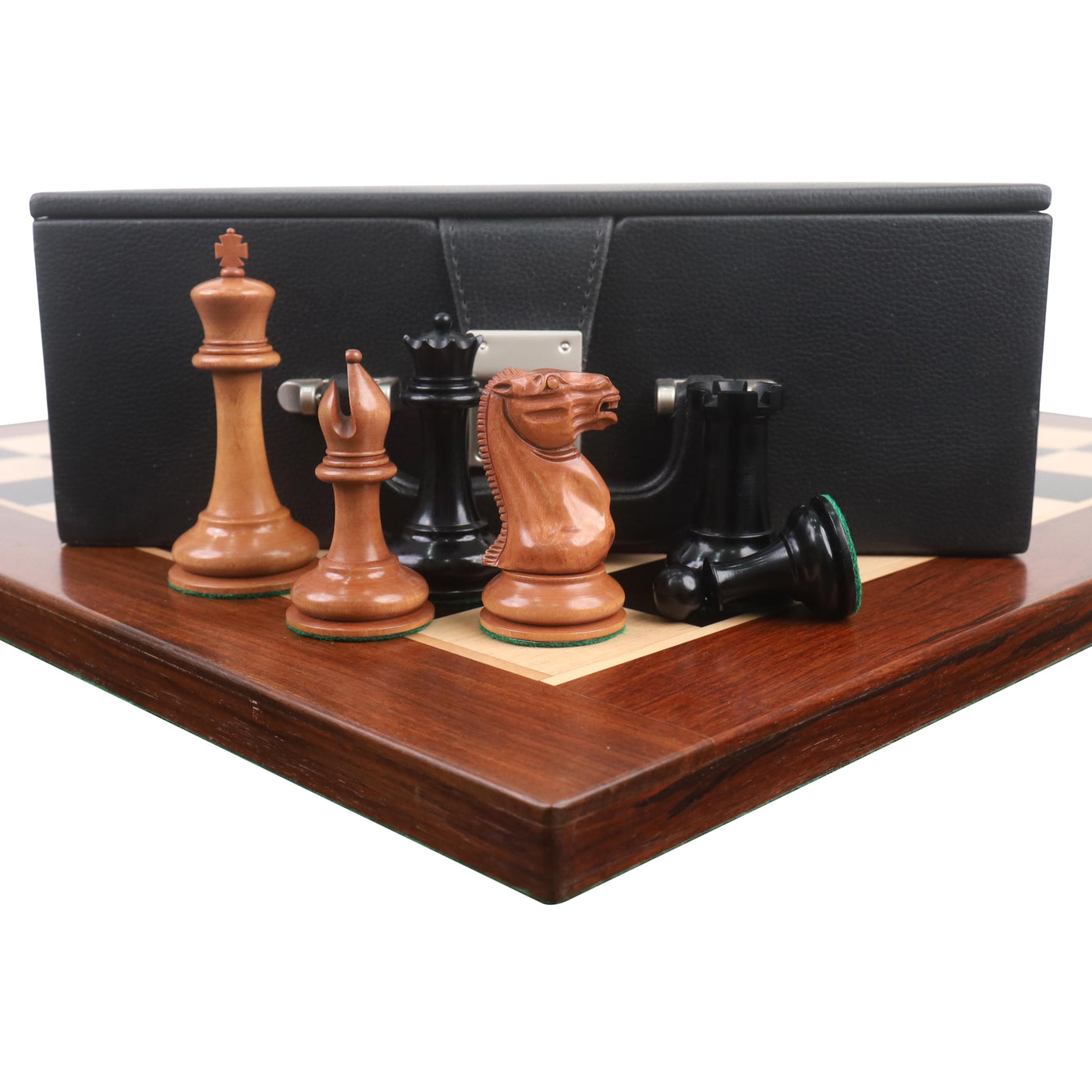 Combo of 1849 Cooke Type Staunton Chess Set - Pieces in Ebony Wood & Antiqued Boxwood with Board and Box