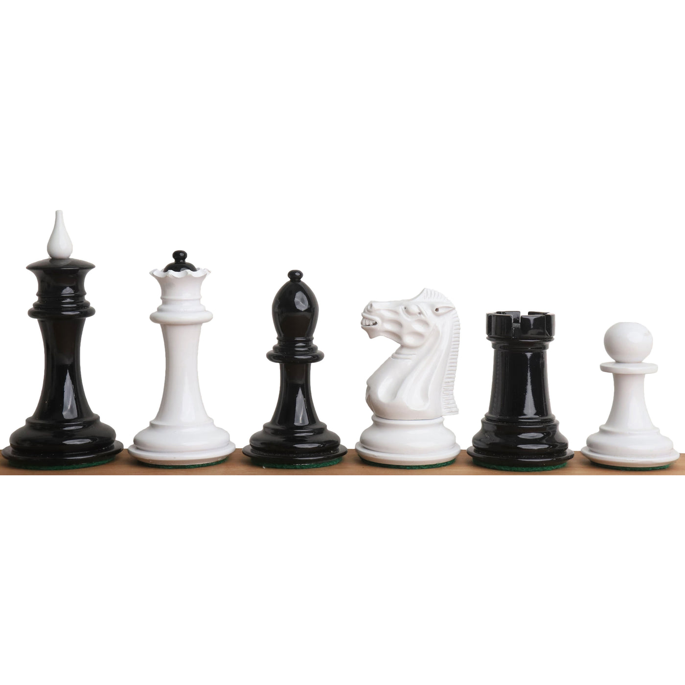 1940s' Soviet Reproduced Chess Set - Chess Pieces Only - Black and White Lacquer Boxwood