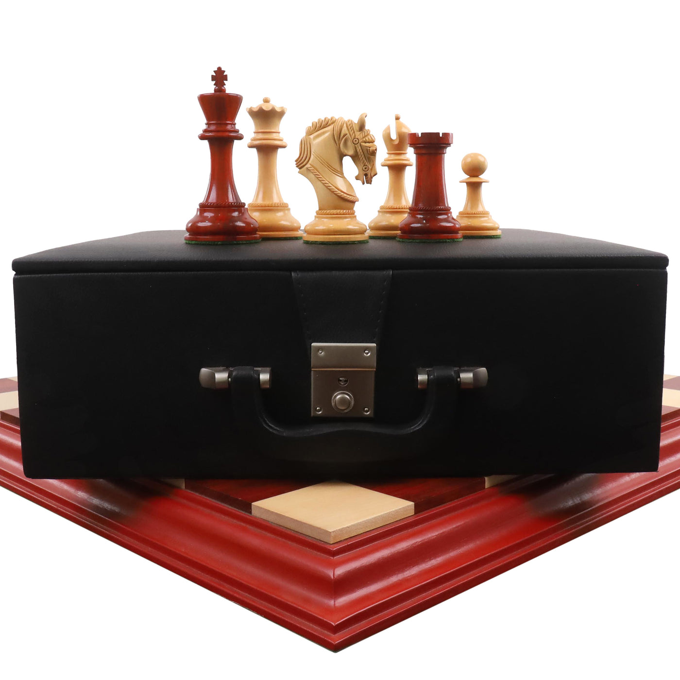 Combo of 4.3" Imperator Luxury Staunton Chess Set - Pieces in Bud Rosewood with Chess Board and Storage Box