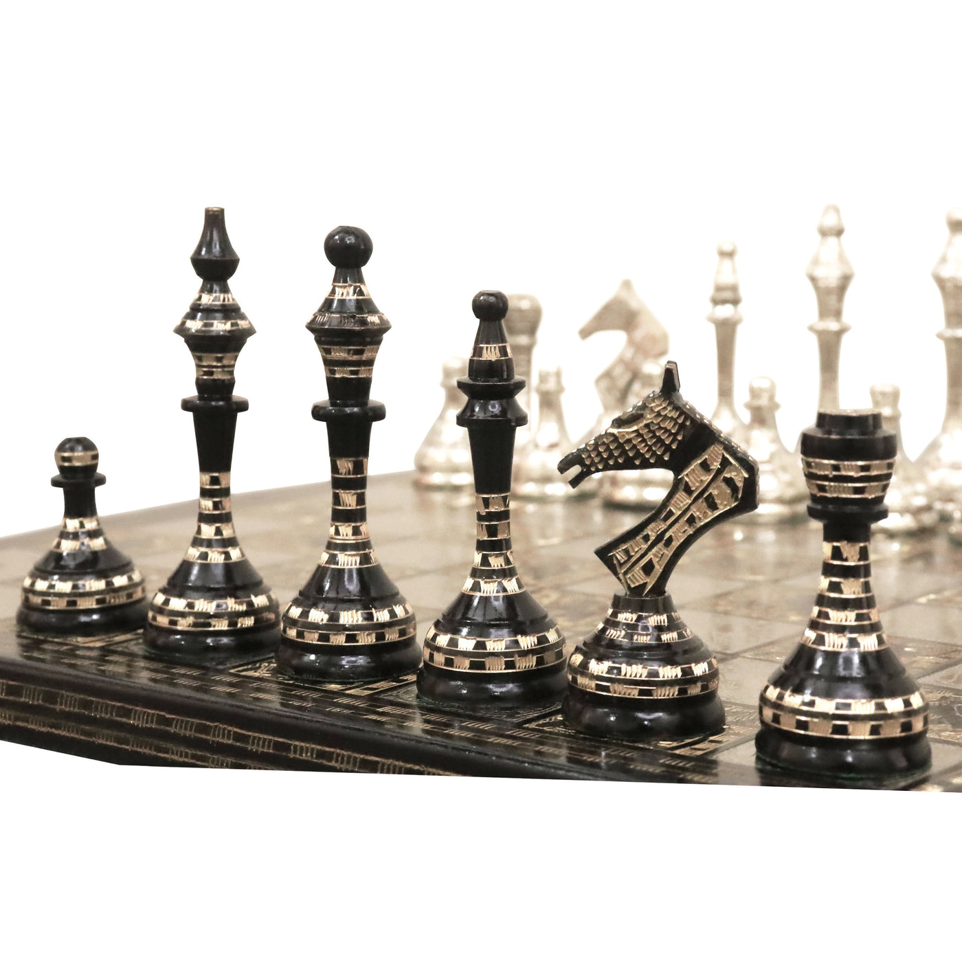 Soviet Inspired Brass Metal Luxury Chess Pieces & Board Set- 14" - Unique Art