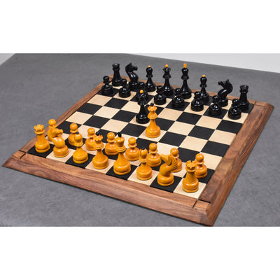 Combo of 1960's Soviet Championship Tal Chess Set - Pieces in Antiqued Boxwood with 21" Chess Board with Storage Box
