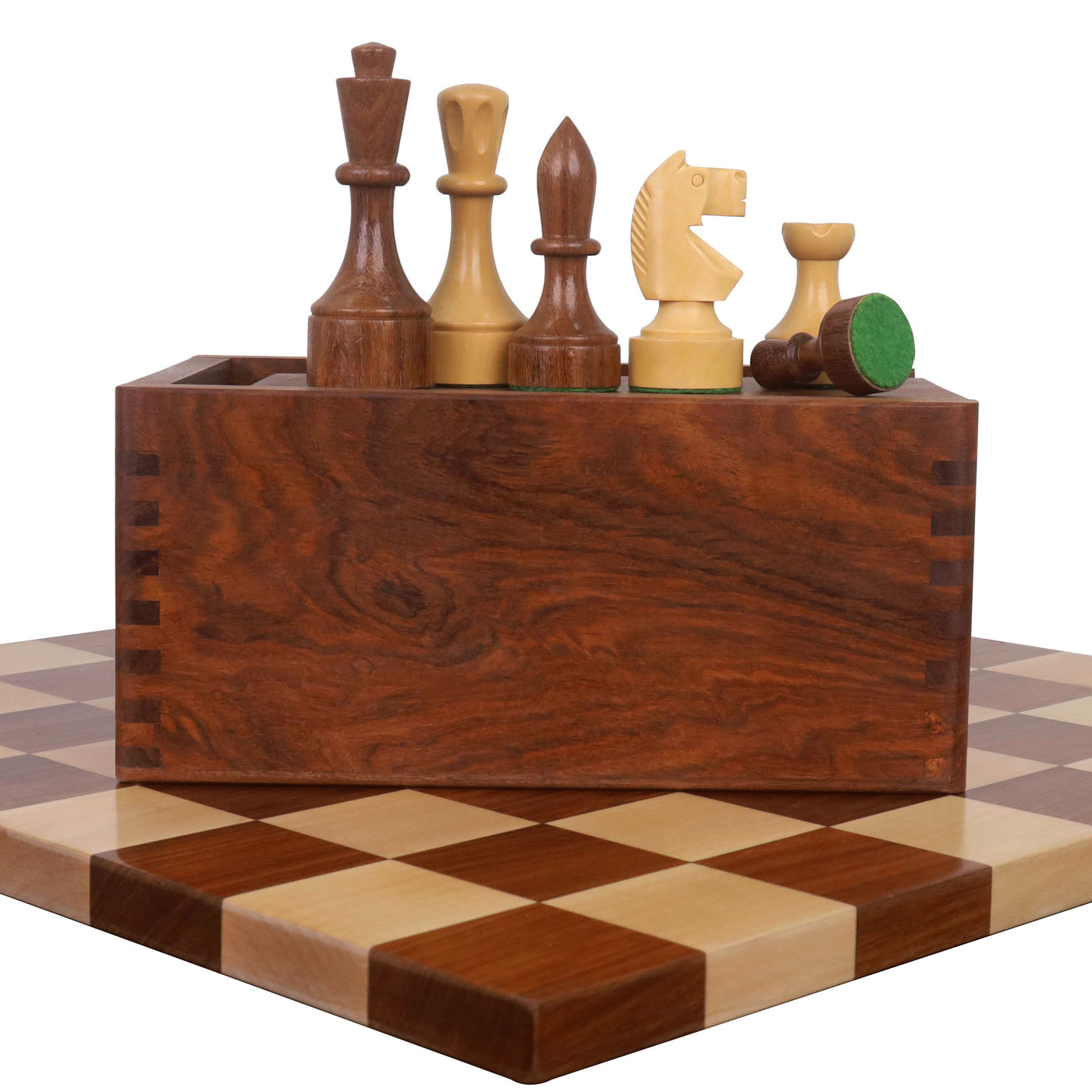 3.8" Bundesform German Staunton Chess set- Chess Pieces with Board and Box - Golden Rosewood