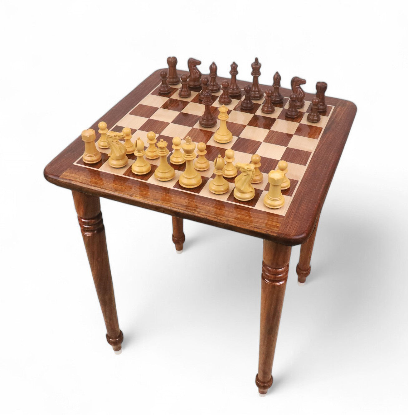 Combo of 22" Tournament Golden Rosewood Chess Board Table - 25" Height with 4.1" Pro Staunton Weighted Sheesham Wood Chess Pieces