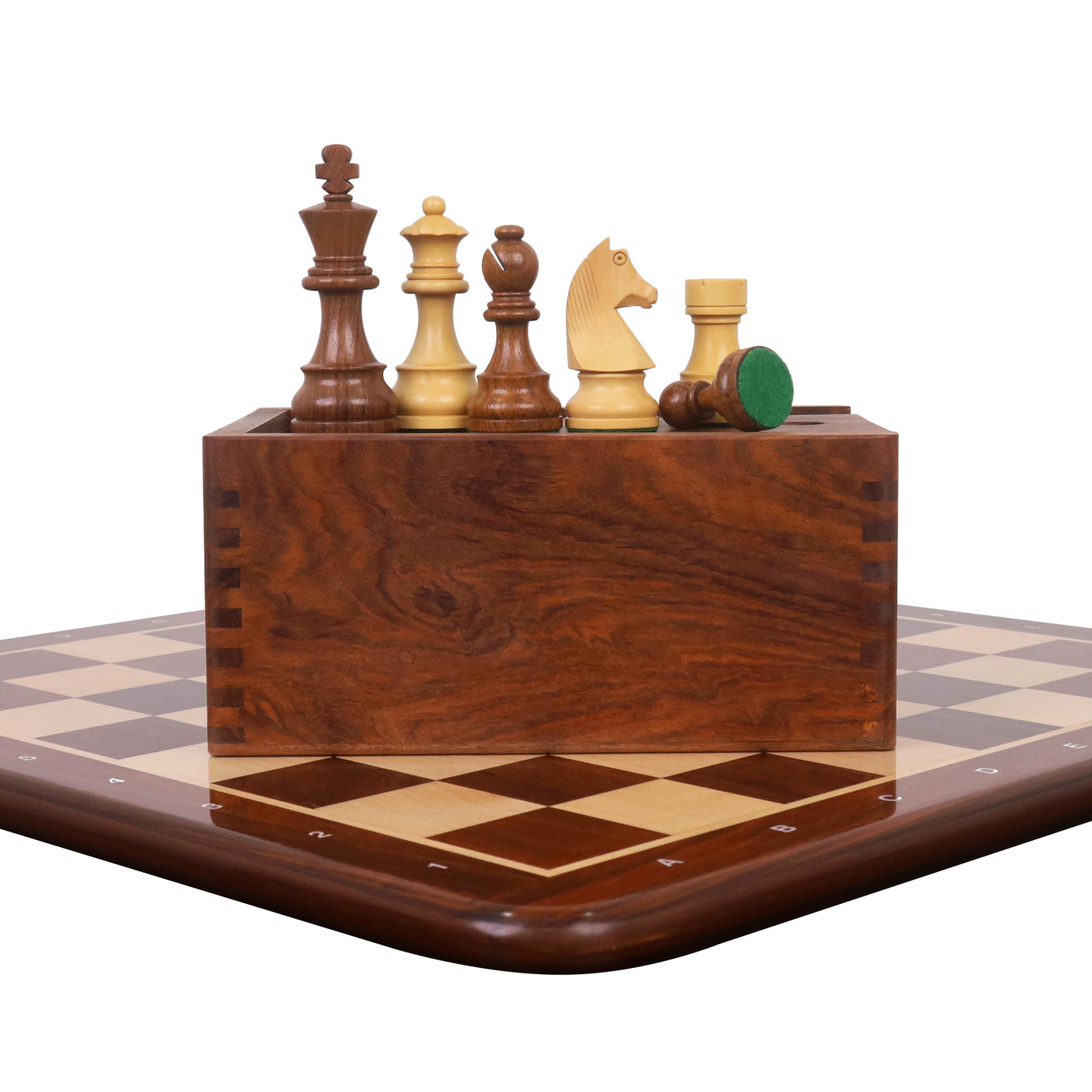 3.9" Championship Chess Set Combo - Pieces in Golden Rosewood with Board and Box