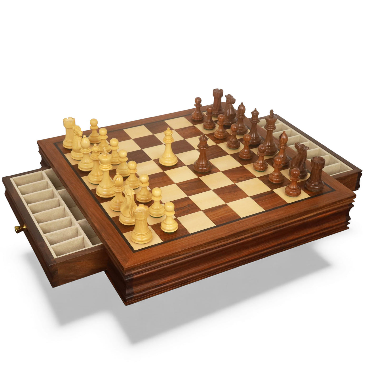 Combo of 20” Legacy Golden Rosewood Chess Board with 4.1" Staunton Chess Pieces
