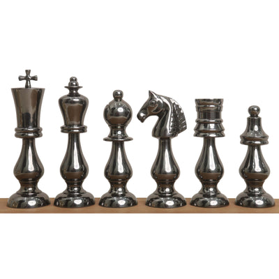 4.5” Regal Curve Series Brass Metal Luxury Chess Set - Pieces Only- Gold & Metallic Grey