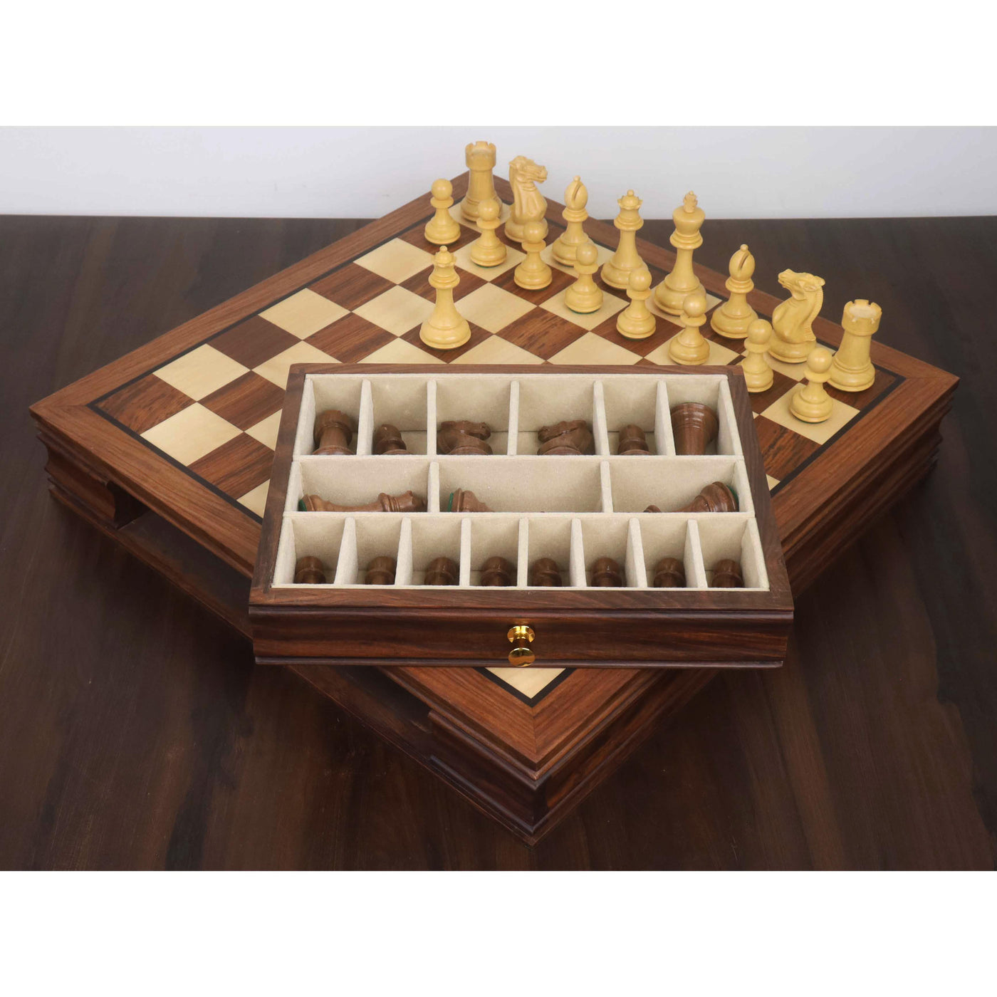 Combo of 20” Legacy Golden Rosewood Chess Board with 4.1" Staunton Chess Pieces