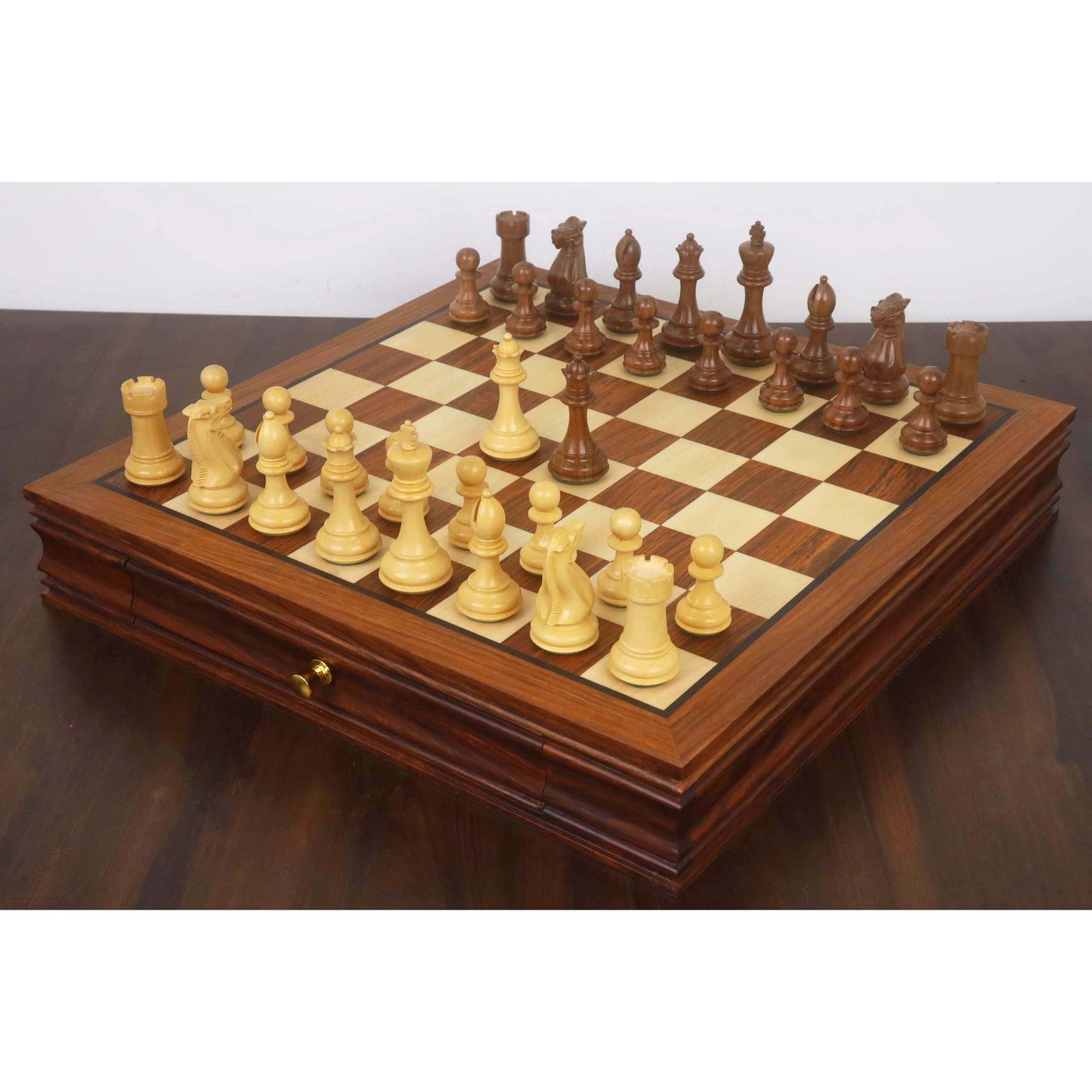 Combo of 20” Legacy Golden Rosewood Chess Board with 4.1" Staunton Chess Pieces