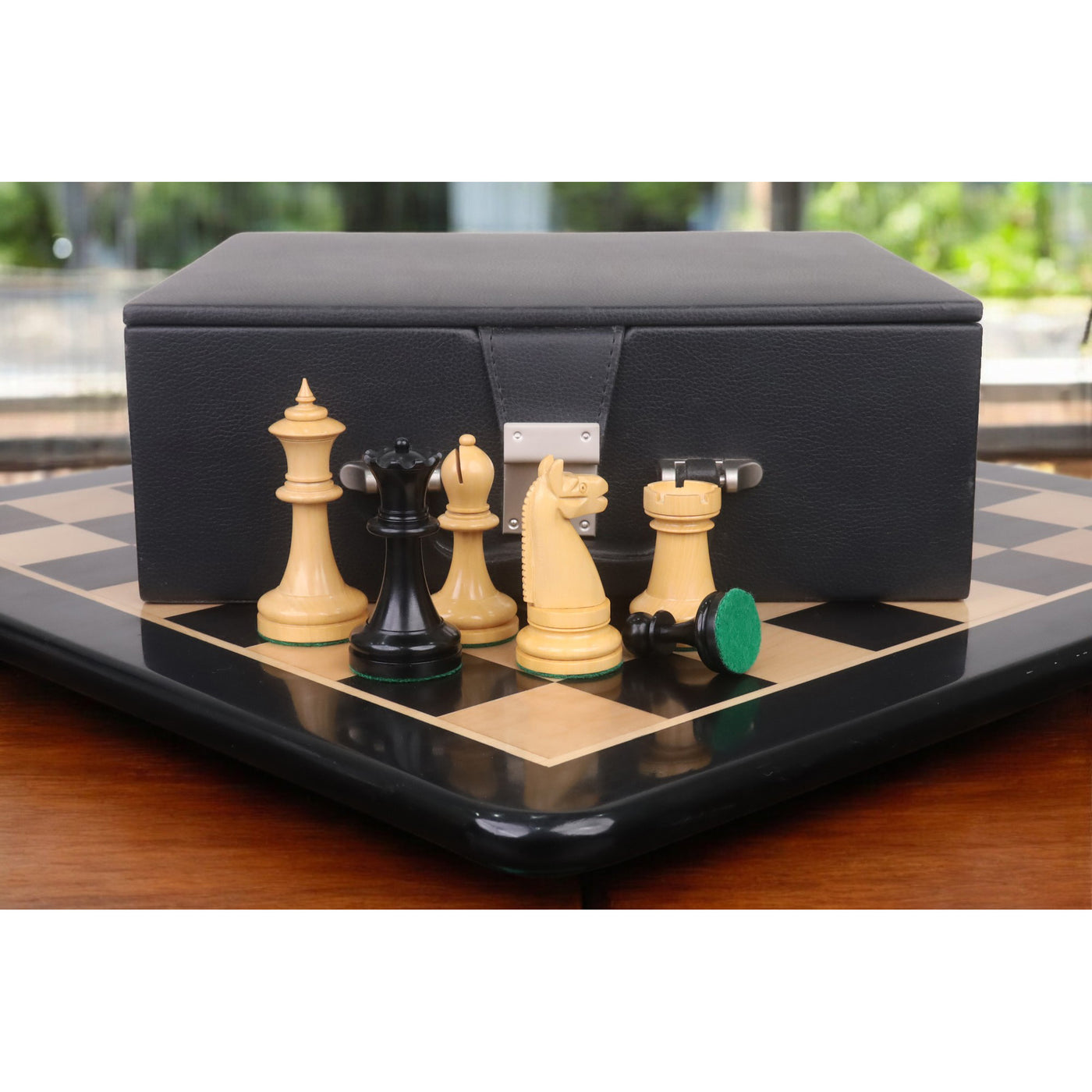 Combo of 1900s' American Chess Company Reproduction Set - Pieces in Ebony Wood with Chess Board & Storage Box