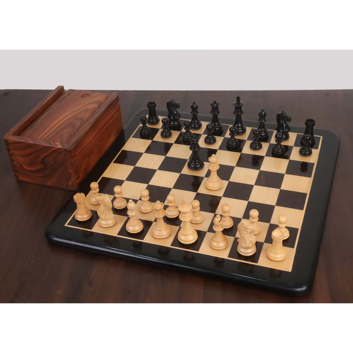 Combo of 3.5" Fierce Knight Staunton Chess Set - Pieces in Ebonised Boxwood with Chess Board & Storage Box