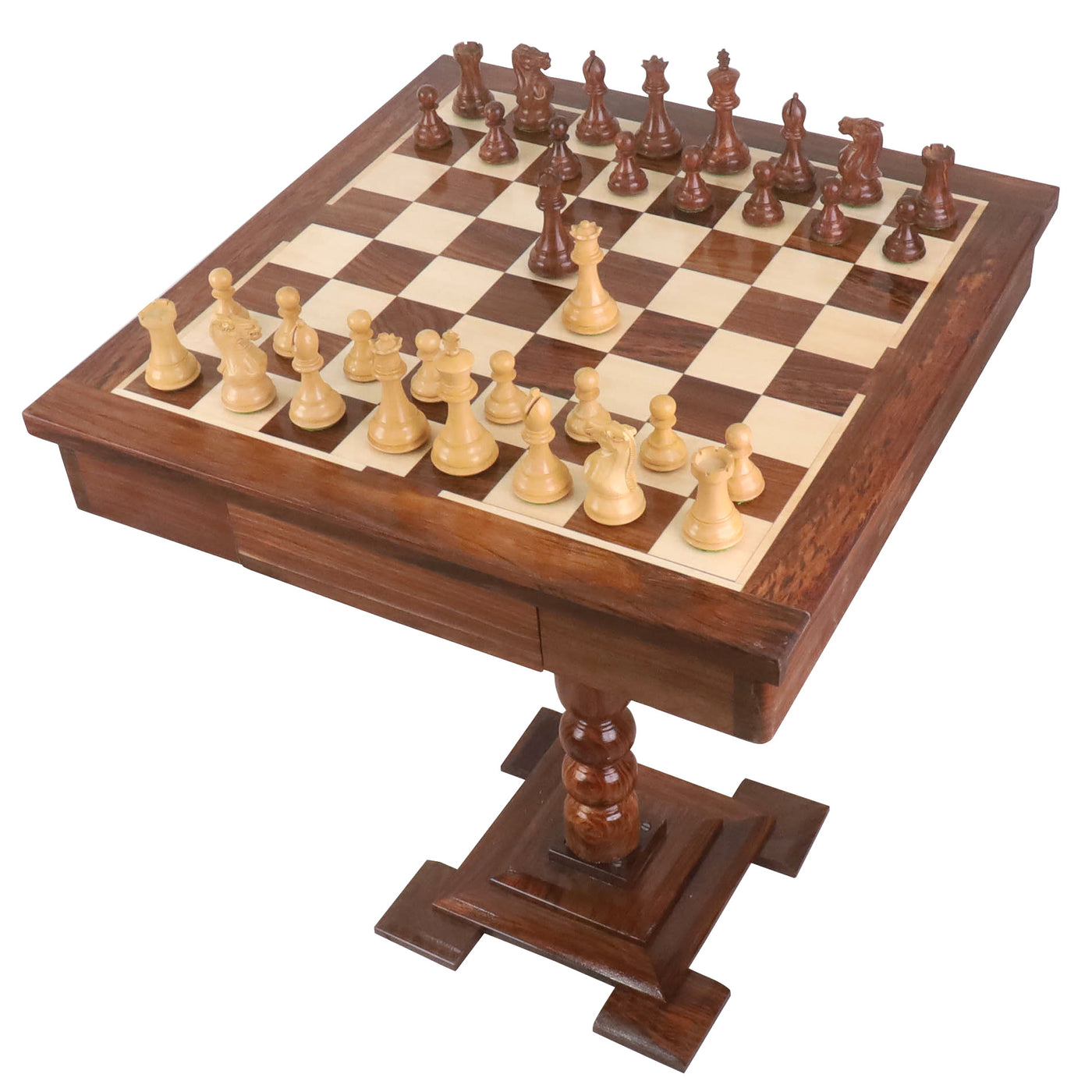 20" Wooden Chess Board Table with Staunton Chess Pieces - Golden Rosewood & Maple