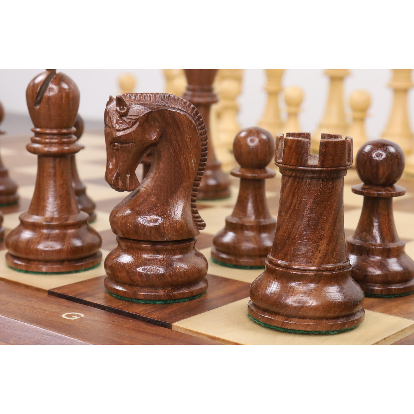 Combo of 4" Leningrad Staunton Chess Set - Pieces in Golden Rosewood with Board and Box