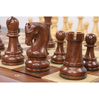 Combo of 4" Leningrad Staunton Chess Set - Pieces in Golden Rosewood with Board and Box