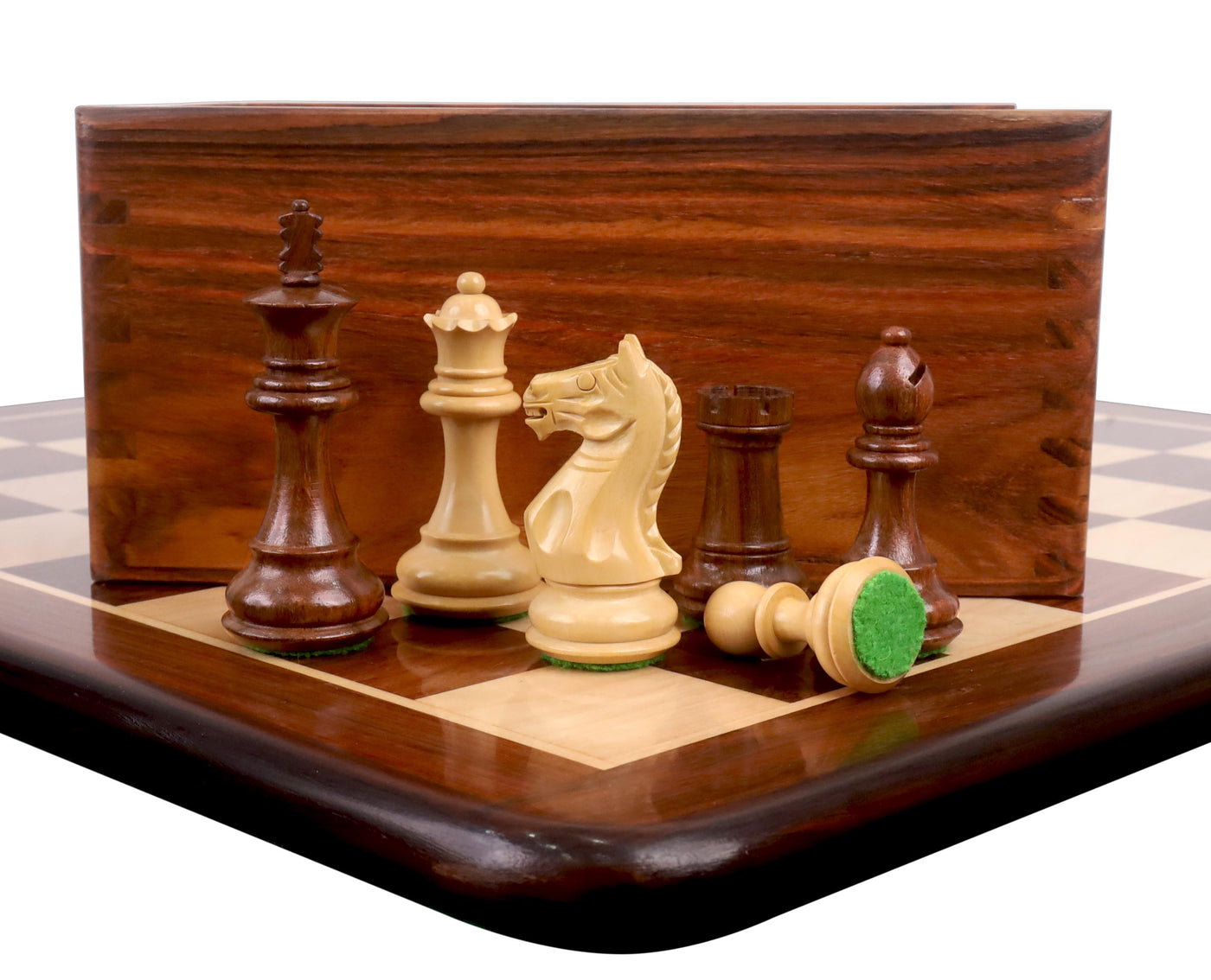 Combo of 3.5" Fierce Knight Staunton Chess Set - Pieces in Golden Rosewood with Chess Board & Storage Box