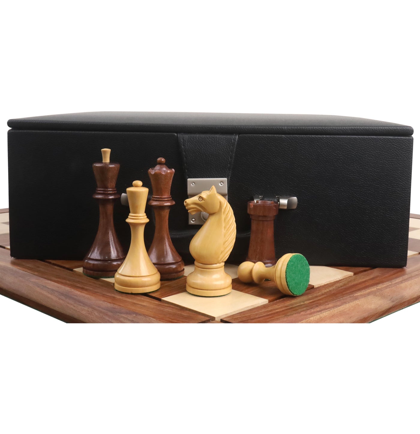 Combo of 1935 Botvinnik Flohr-II Soviet Chess Set - Pieces in Golden Rosewood with Board and Box