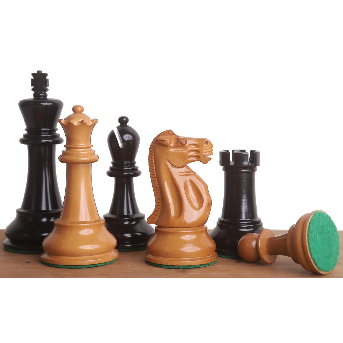 Combo of 3.9" Lessing Staunton Chess Set - Pieces in Natural Ebony Wood & Antiqued Lacquered Boxwood with Board and Box