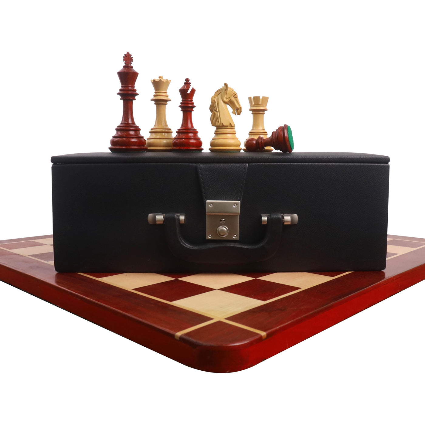 Combo of 4.6" Rare Columbian Luxury Chess Set - Pieces in Bud Rosewood with Board and Box