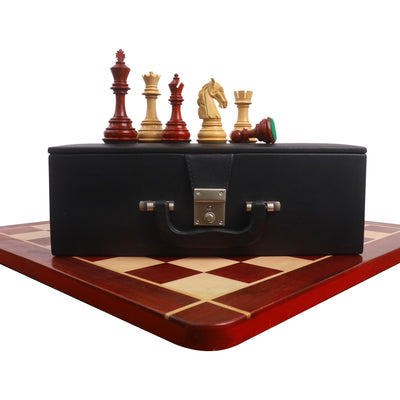 Combo of 4.6" Rare Columbian Luxury Chess Set - Pieces in Bud Rosewood with Board and Box