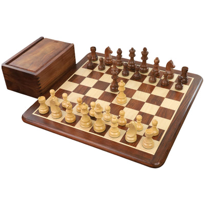 3.9" Tournament Chess Set Combo -Pieces in Golden Rosewood with Board and Box