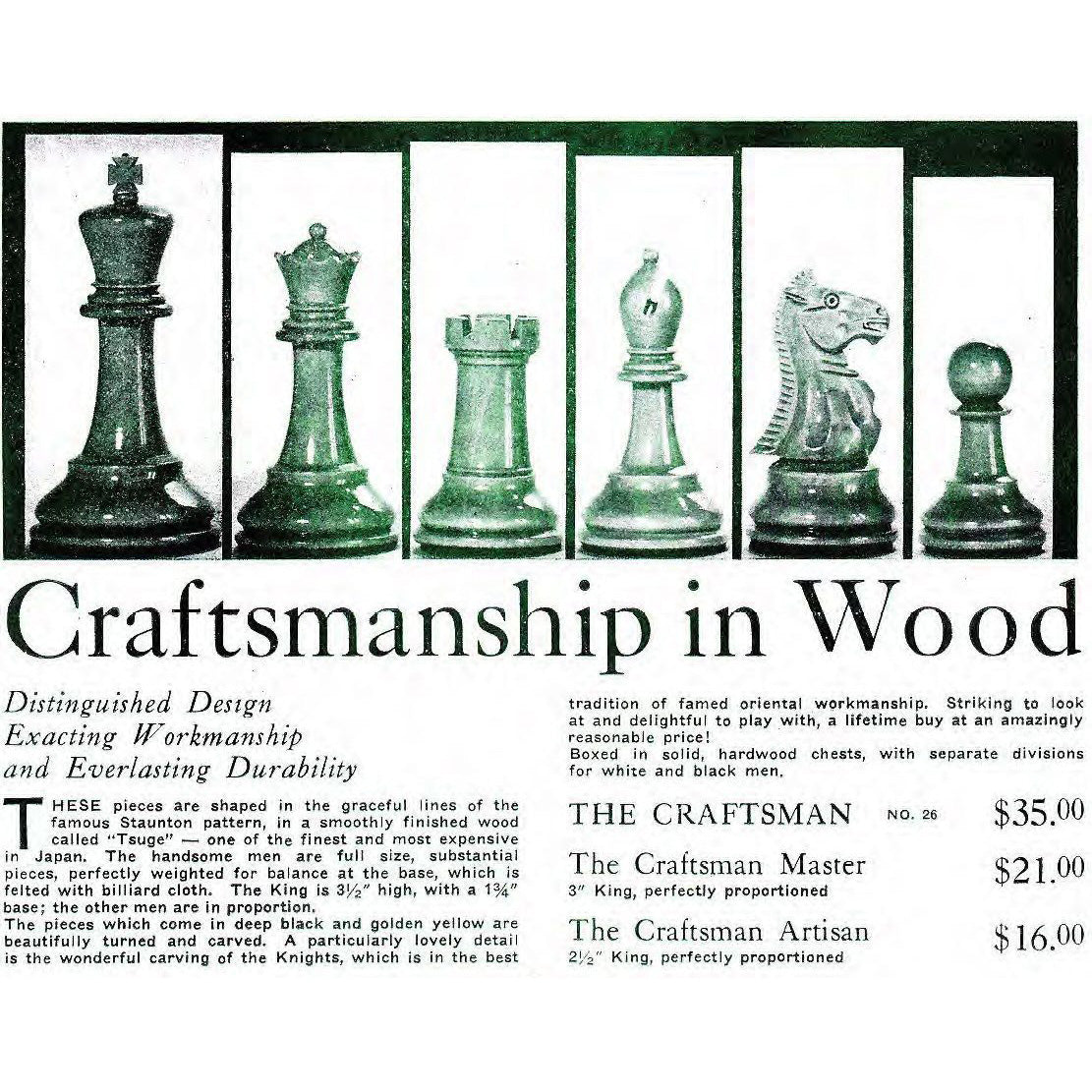 3.6" Golden Castle Craftsman Reproduction Chess Set - Chess Pieces Only - Antiqued & Ebonised Boxwood