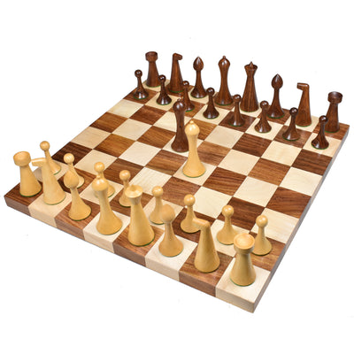 Combo of 3.6" Herman Ohme Minimalist Chess Set - Pieces in Weighted Golden Rosewood with Board & Box