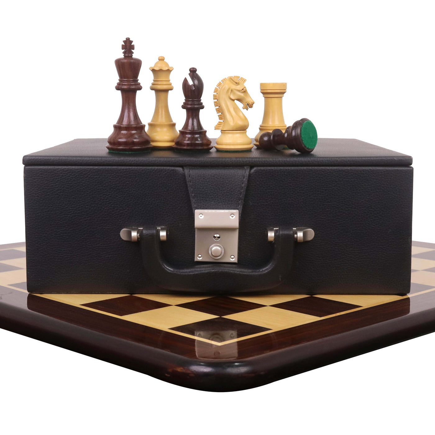Combo of 3.9" Craftsman Series Staunton Chess Set - Pieces in Rosewood with Board and Box