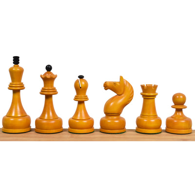Combo of 1960's Soviet Championship Tal Chess Set - Pieces in Antiqued Boxwood with 21" Chess Board with Storage Box