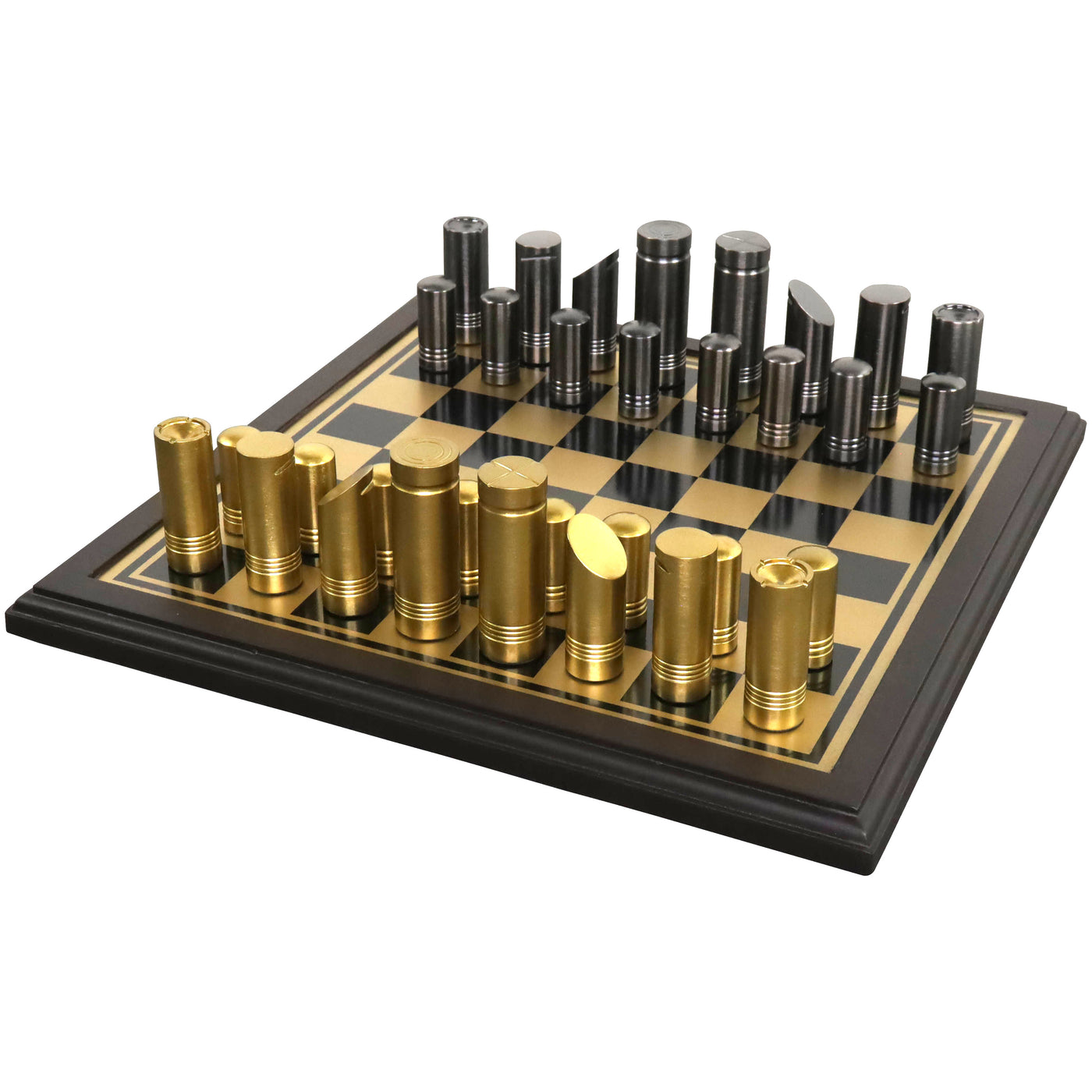 14" Tower Series Brass Metal Luxury Chess Pieces & Board Combo Set - Gold & Grey