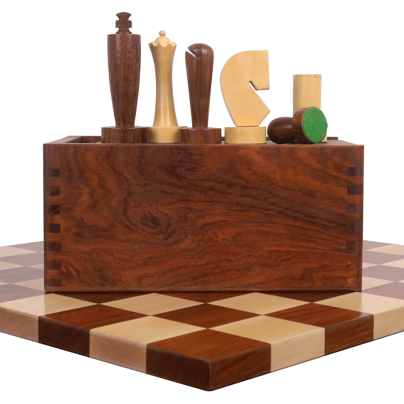 3.9" Minimalist Berliner Combo Chess set-Chess pieces with board and box - Golden Rosewood
