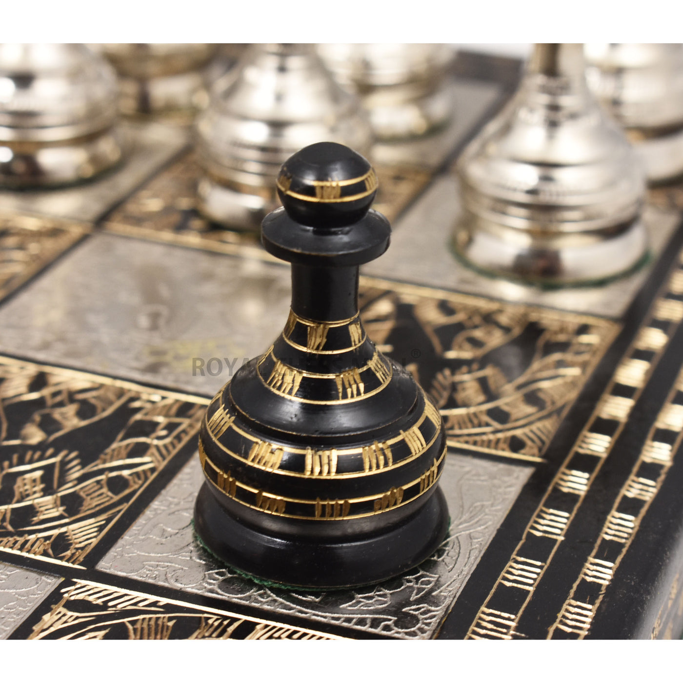 Soviet Inspired Brass Metal Luxury Chess Pieces & Board Set- 14" - Unique Art