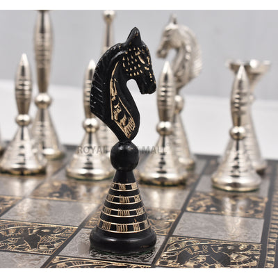 Solid Brass Metal Tribal Artwork Warli Luxury Chess Pieces & Board Set- 12"