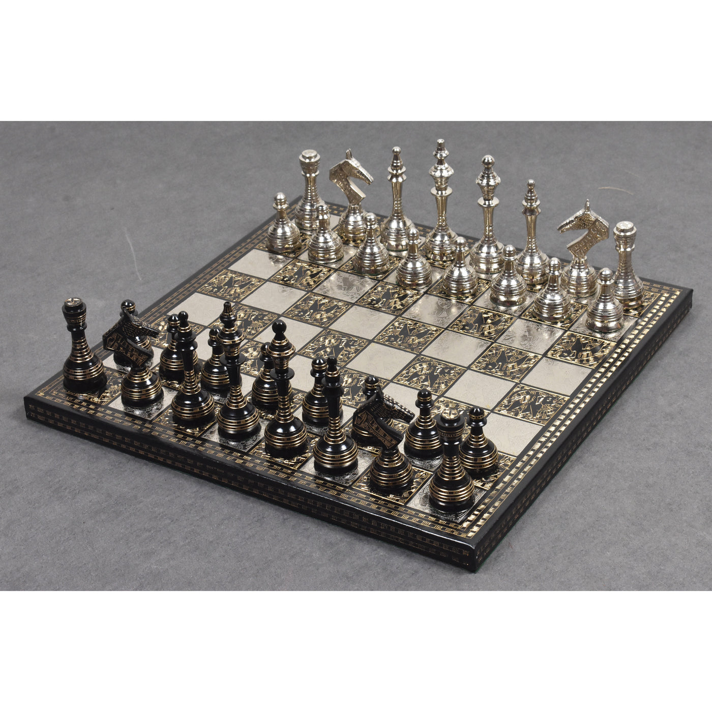 Soviet Inspired Brass Metal Luxury Chess Pieces & Board Set- 14" - Unique Art