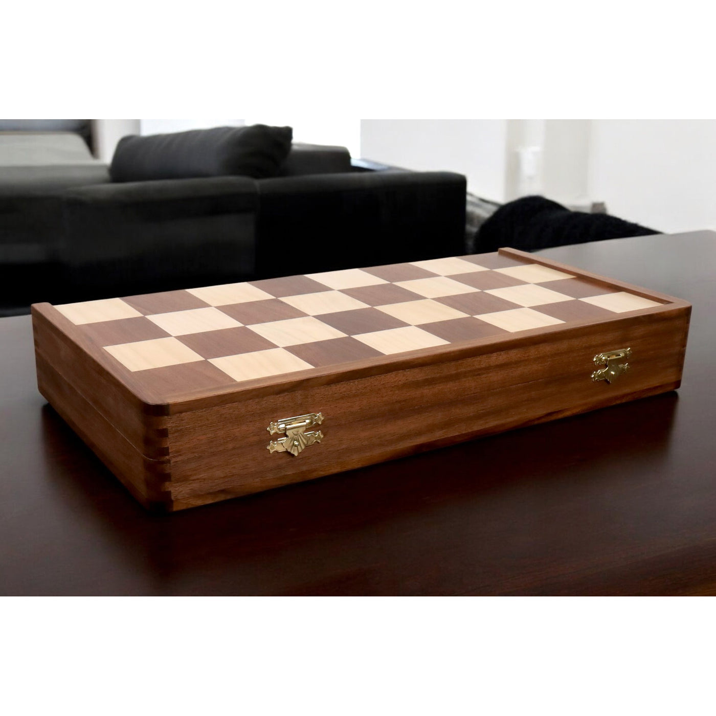 1950's Dubrovnik Chess Board Folding Style in Golden Rosewood & Maple Wood with Internal Storage - 57 mm square