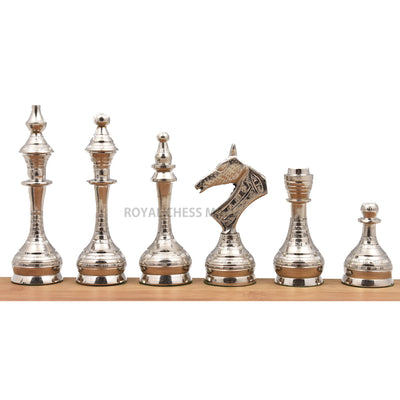 Soviet Inspired Brass Metal Luxury Chess Pieces & Board Set- 14" - Unique Art