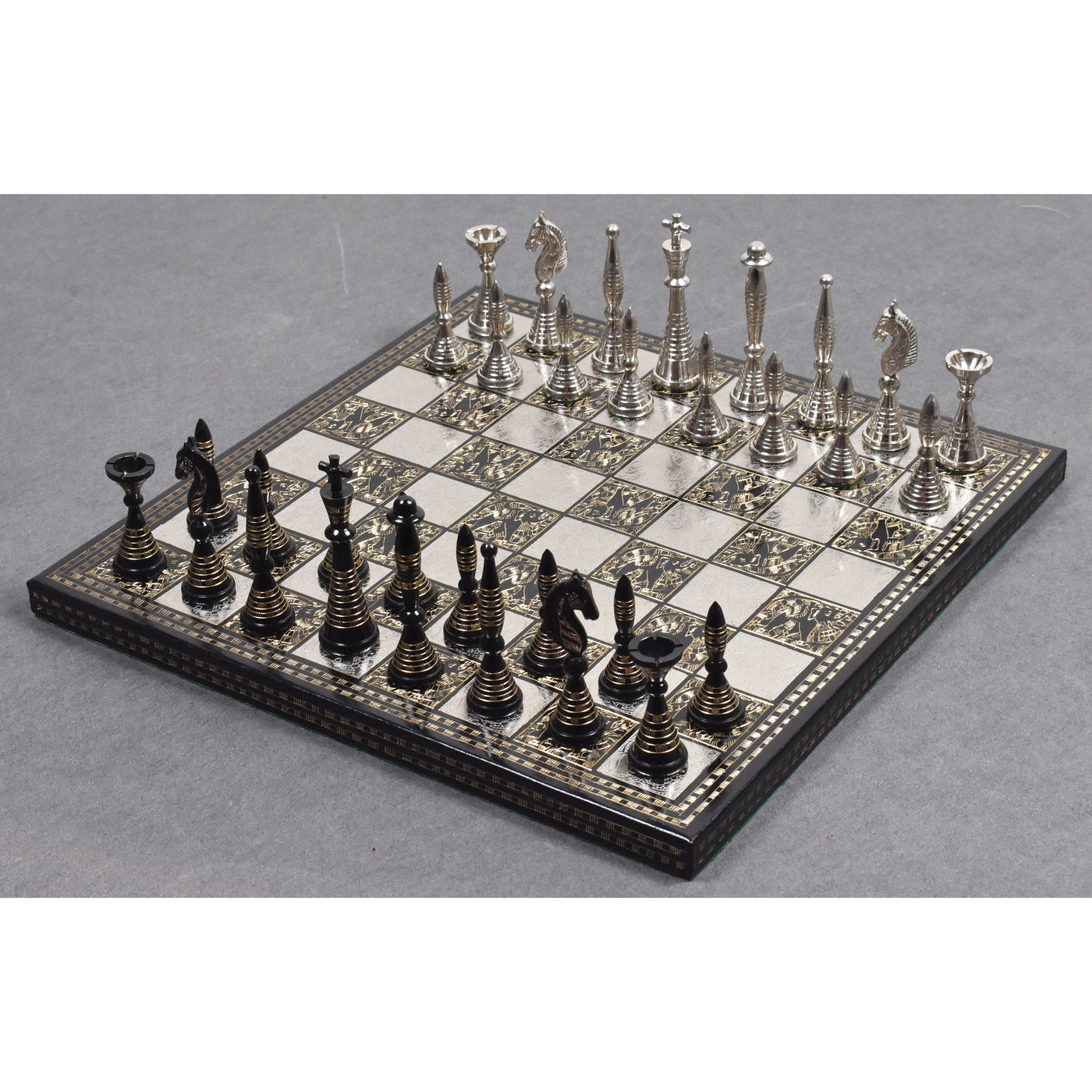 Solid Brass Metal Tribal Artwork Warli Luxury Chess Pieces & Board Set- 12"