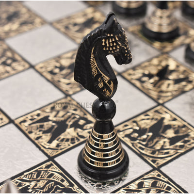 Solid Brass Metal Tribal Artwork Warli Luxury Chess Pieces & Board Set- 12"