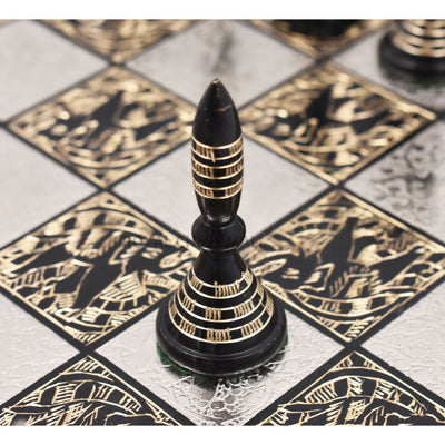 Solid Brass Metal Tribal Artwork Warli Luxury Chess Pieces & Board Set- 12"