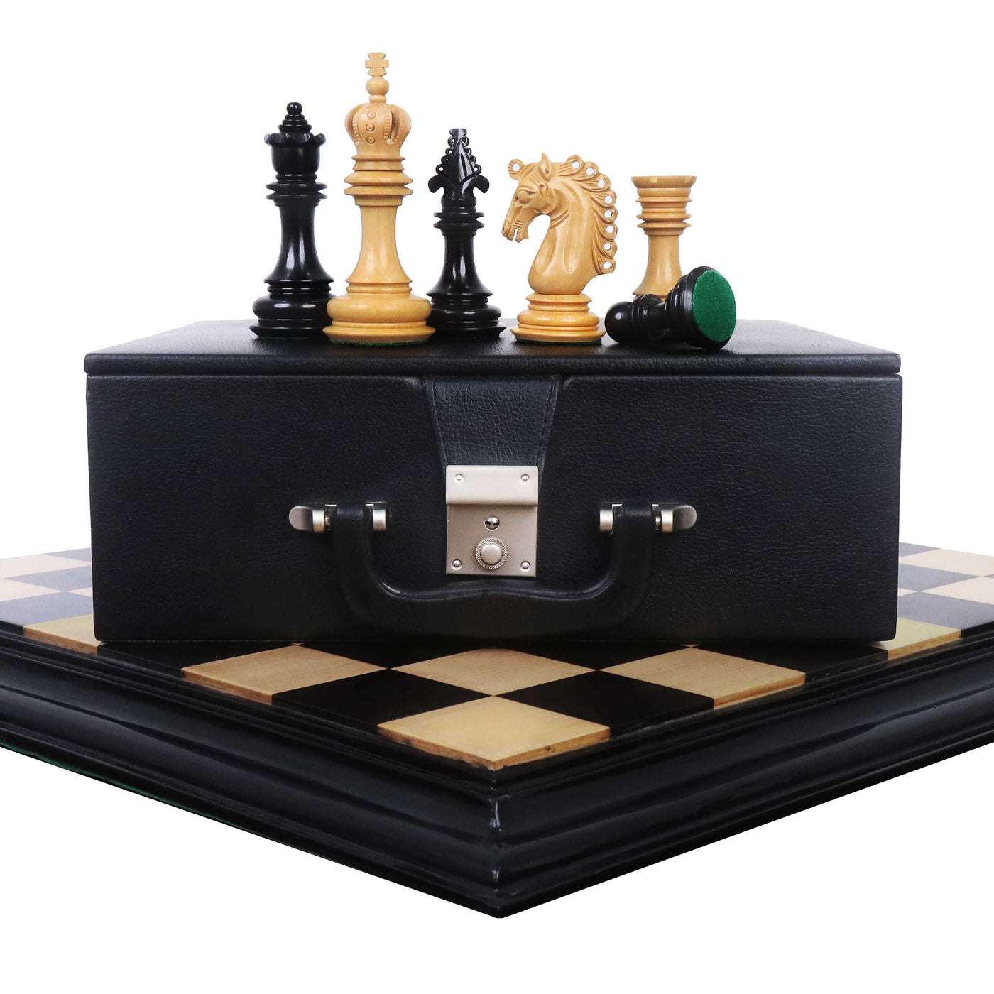 Combo of 4.5" Carvers' Art Luxury Chess Set - Pieces in Ebony Wood with Board and Box