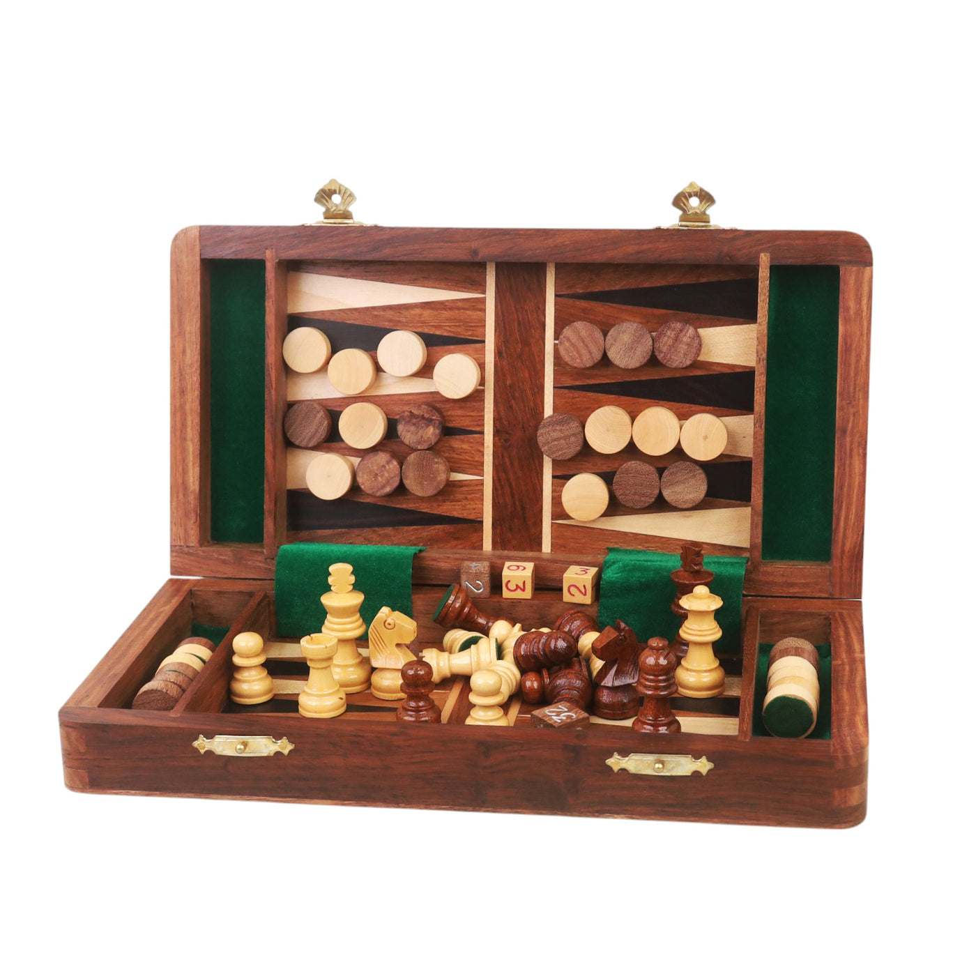 2 in 1 Magnetic Travel Chess & Backgammon set in Golden Rosewood 10 inches