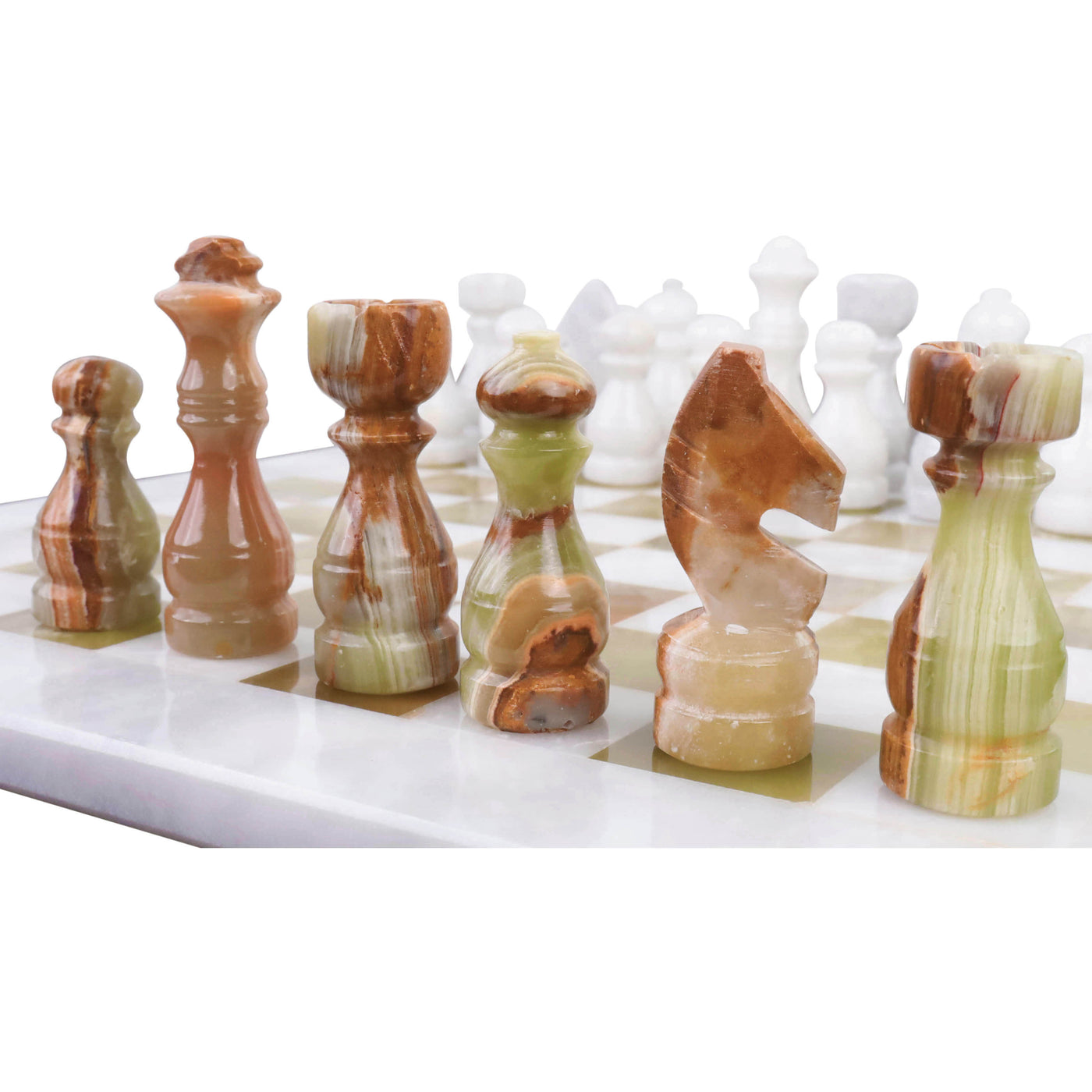 Onyx Marble & Stone Chess Pieces & Board Combo Set - 15" - Handcrafted Chess Set