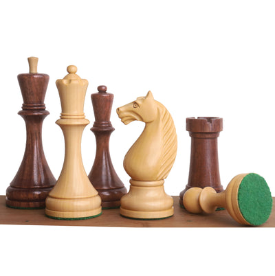 Combo of 1935 Botvinnik Flohr-II Soviet Chess Set - Pieces in Golden Rosewood with Board and Box