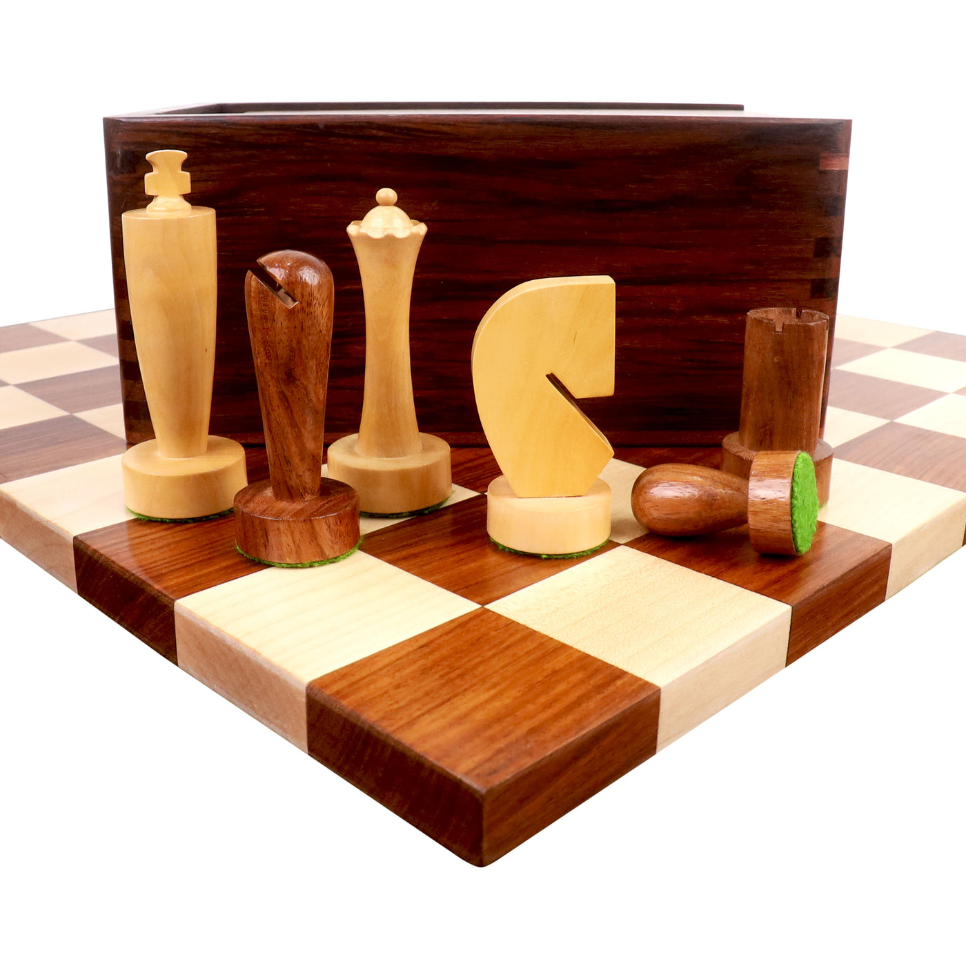 3.9" Minimalist Berliner Combo Chess set-Chess pieces with board and box - Golden Rosewood