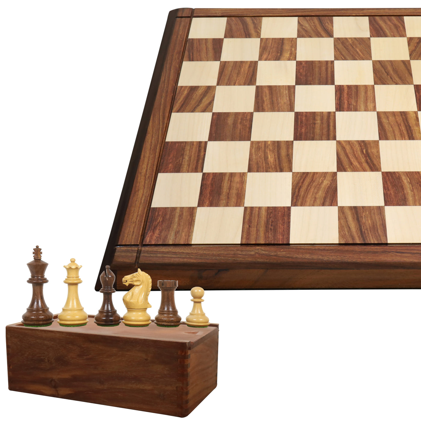 Combo of Queens Gambit Staunton Chess Set - Pieces in Golden Rosewood with Board and Box