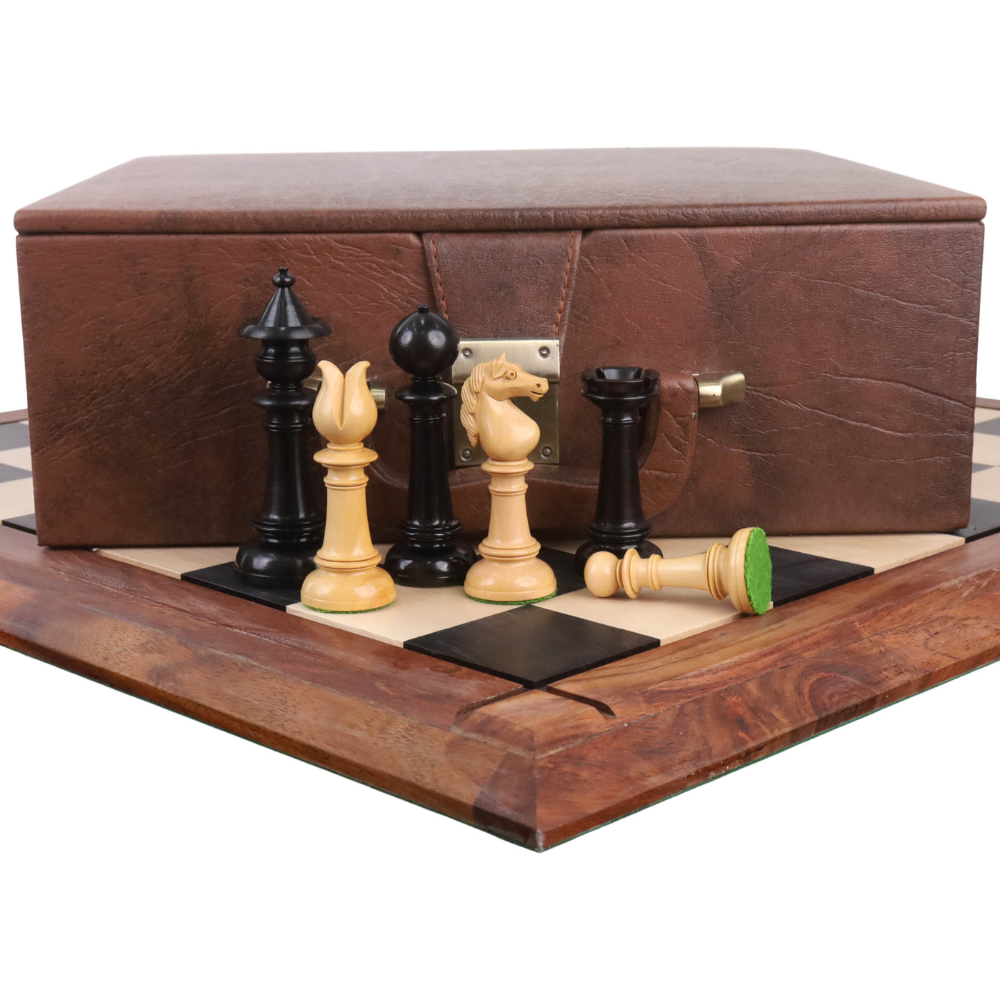 Edinburgh Northern Upright Pre-Staunton Chess Set Combo - Pieces in Ebonised Boxwood with Board and Box