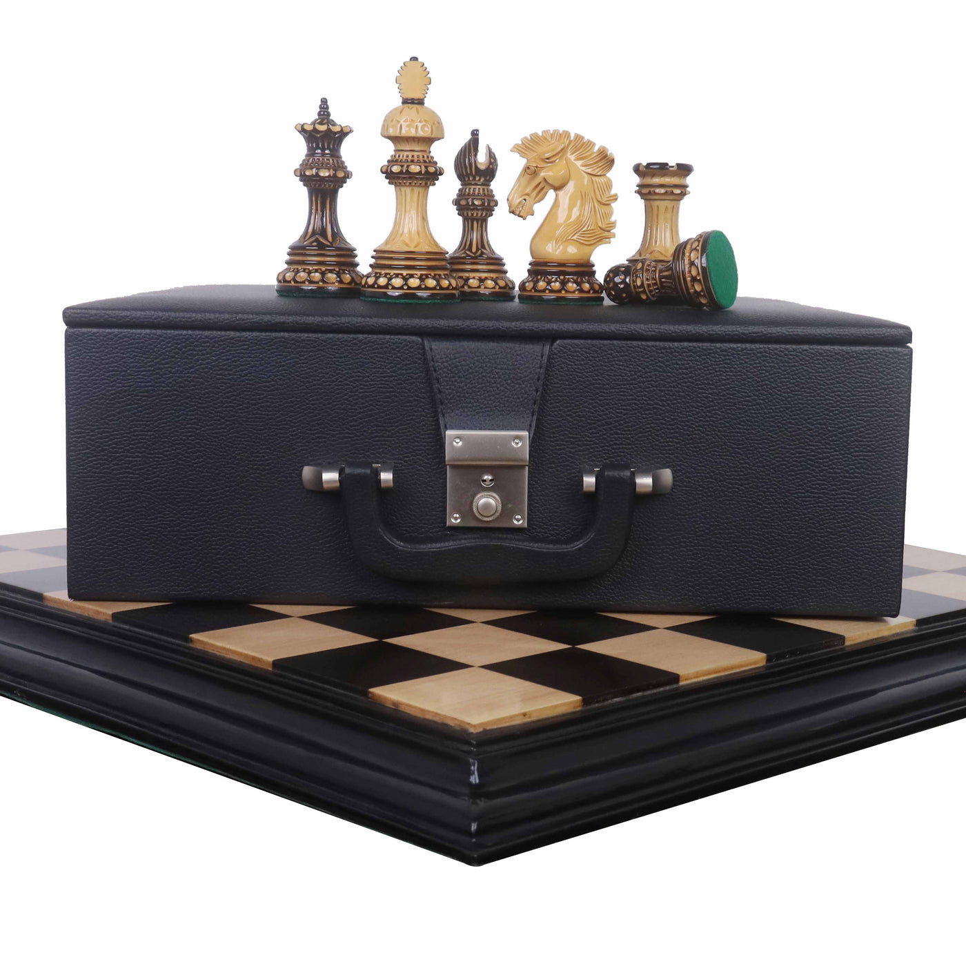 Alexandria Luxury Staunton Burnt Carving Chess Set - Triple Weighted Pieces with Board and Storage box