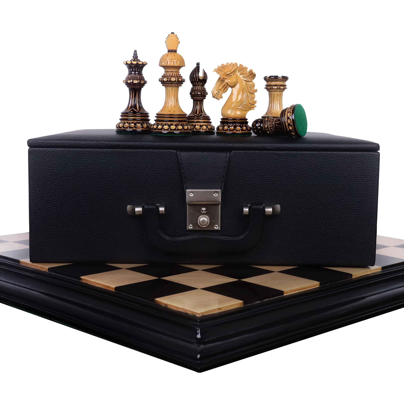 Alexandria Luxury Staunton Burnt Carving Chess Set - Triple Weighted Pieces with Board and Storage box