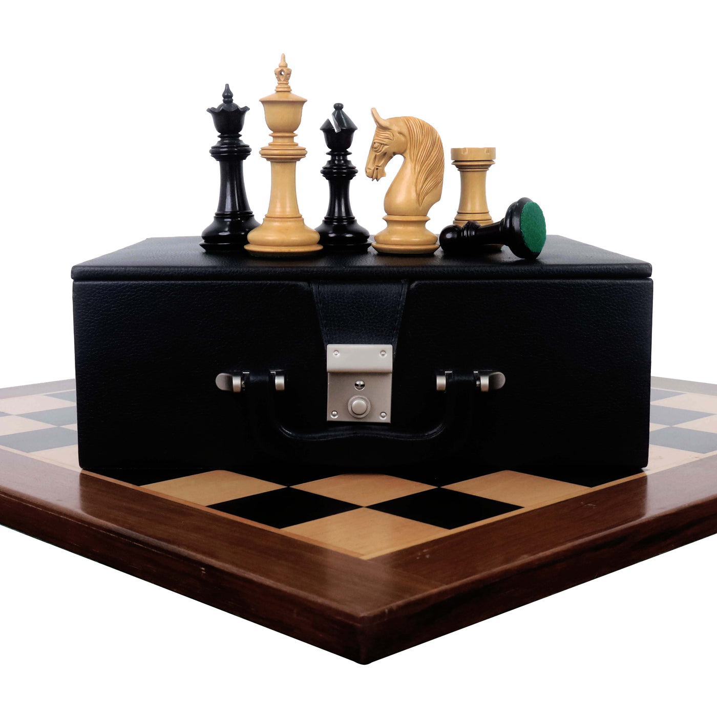 Combo of 4.6" Bath Luxury Staunton Chess Set - Pieces in Ebony Wood with Board and Box